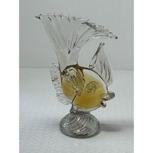 VINTAGE‎ ART GLASS GOLD & WHITE FISH FIGURE/STATUE- 8 1/4”